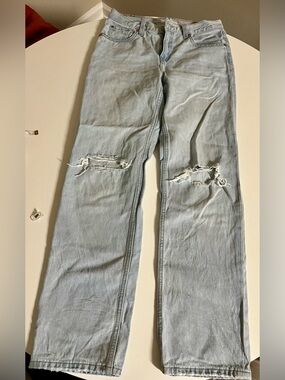 Levi's Light Blue Straight Leg Jeans with Knee Rips